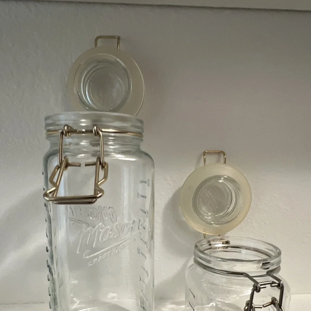 Mason 2pc Clear Glass Clamp Flip Top Lid Canning Jars Set, 500ml Cylinder